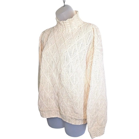 VTG Hunt Club Cable‎ Knit Sweater Mock Neck Ivory Cream Textured Pullover Size L - Picture 7 of 12